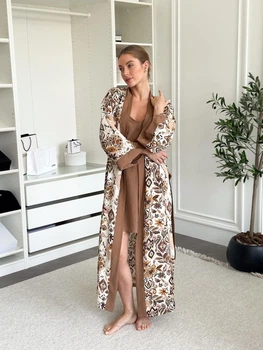 Жіночий Подарунковий набір Boho COSY халат+сорочка S/M мокко SetBC2SH01