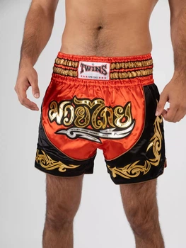Muay Thai шорти TWINS SPECIAL для тайського боксу, ММА, кікбоксингу та єдиноборств (чорний/красный, р. XXXL(зріст 190-200 90-100 кг)