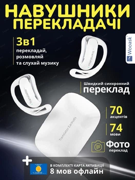 Наушники с синхронным переводом голоса Wooask F56 электронный переводчик с пакетом offline White