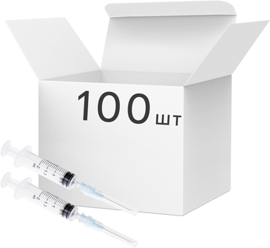 Шприц Medicare трехкомпонентный луер слип 2.0 мл с иглой 0.6 x 25 мм (23Gх1'') Bio-Med №100 (S-3S2.0)