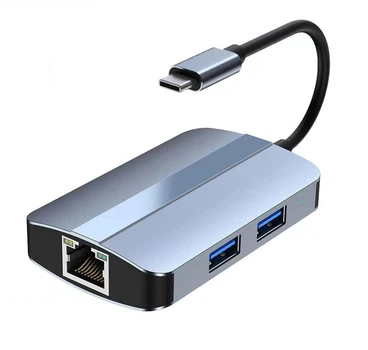 Сетевая карта Deepfox-2112 Type C 5 in 1 алюминиевая hub картридер RJ45 адаптер сетевой 100 Мбит/с