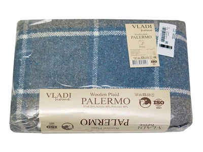 Плед вовняний Vladi - Палермо №7 Sofa біло-дим-сірий.блакитний 140*200 полуторний