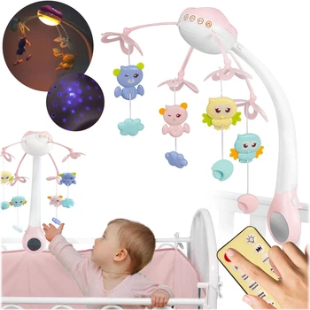 Мобиль на детскую кроватку Ricokids RK-813 с проектором, мелодиями и пультом управления Розовый