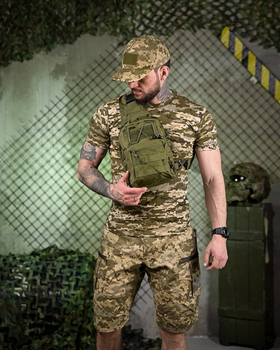 Тактичний літній костюм Omega Піксель з бейсболкою, футболкою та шортами S
