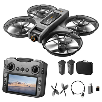 Дрон AE S156 2K FPV Drone | Квадрокоптер з екраном на пульті | Камера 2K | 20 хв польоту | Безщіткові моторчики Автозліт, сальто, захист гвинтів