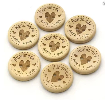 Пуговица деревянная Handmade with love, сердце, Ø25 мм (1 шт)