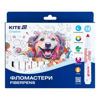 Фломастеры Kite Creative Superwashable Jumbo K-1155 12 цветов shop (4063276225788)