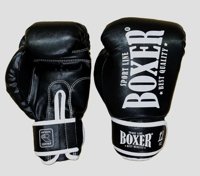 Рукавиці боксерські з шкірвінілу Boxer 10 унцій чорні