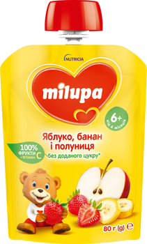 Дитяче пюре Milupa Яблуко, банан та полуниця з 6 місяців 80 г (6438091403587)