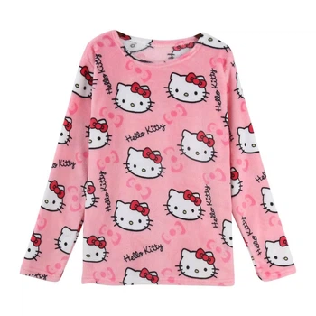 Піжамна плюшева кофта жіноча з принтом Hello Kitty, коралова, М (10389)