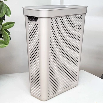Кошик для білизни вузька з кришкою 25 л Simple Какао Алеана 39*19*54 см