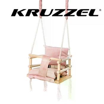 Детские подвесные качели 3в1 Kruzzel СРH18027 розовые, деревянные, с мягким сиденьем Cleanaboo, для дома и сада
