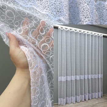 Тюль VR-Textil 1690т Органза з вишивкою Блакитний з білим 300х270 см (42-0726)