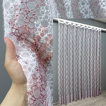 Тюль VR-Textil 1687т Органза з вишивкою Бордовий з білим 300х270 см (42-0724)