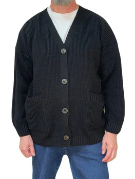 Теплый мужской кардиган крупной вязки, One Size,черный