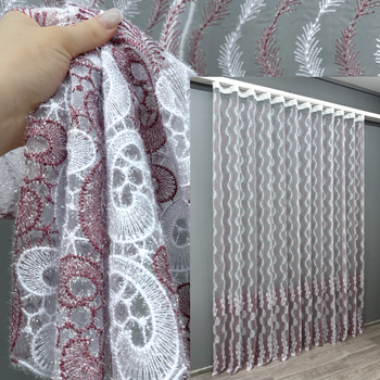 Тюль VR-Textil 1691т Органза з вишивкою Бордовий з білим 300х270 см (42-0732)
