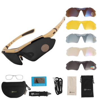 Тактичні окуляри RockBros Original Polarized coyote з діоптрійною вставкою та 5 змінними лінзами