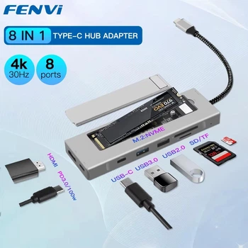 Док-станция Fenvi 8 in 1 M.2 NVME SSD Enlcosure Case USB C HUB Type C to SD TF USB 3.0 Dock Station HDMI