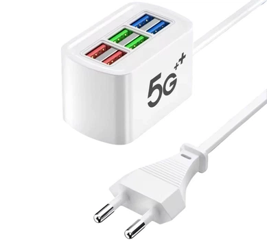 Зарядное устройство для телефона удленнитель 1м 6 портов 30Вт 5V 2.4A Зарядка для Samsung, iPhone, Xiaomi, Redmi, Huawei, Realme White