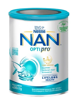 Дитяча суміш початкова молочна суха NAN 1 Optipro з 5 олігосахаридами та L. Reuteri для дітей з народження 400 г. (8445291394742)