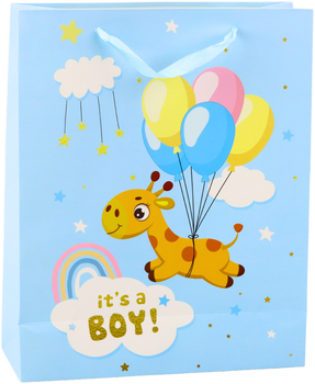Подарунковий пакет LeanToys It's A Boy Жираф Синій 32 x 26 x 10 см (5905991039938)