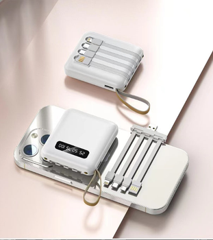 Павербанк PowerBank із шнурами та ліхтарем 20000mAh Ma-3012 |10W| ,білий