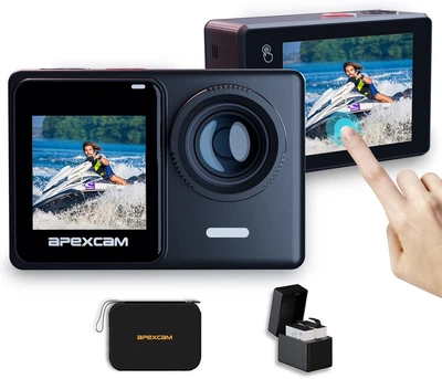 Экшн-камера Apexcam X80 / 24MP / 4K / 60 fps / Wi-Fi / Черный Б/В
