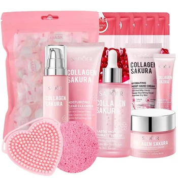 Набор уходовой косметики c коллагеном SADOER Collagen Sakura с аксессуарами