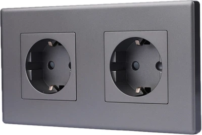 Подвійна розетка 1DAL з З/К + Шторки, 2 підрозетника Сіра (P157-STX2.GR)