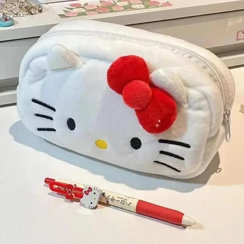 Большой плюшевый пенал Hello Kitty Белый детский школьный косметичка на молнии Хэллоу Китти