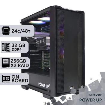 Сервер двухпроцессорный TOWER PowerUp #29 Xeon E5 2690 v3 x2 / 32 GB / SSD 256GB х2 Raid / Int Video