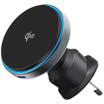Автомобильный держатель с беспроводной зарядкой Titanium Circle Qi2 15W, магнитный, на дефлектор Серый