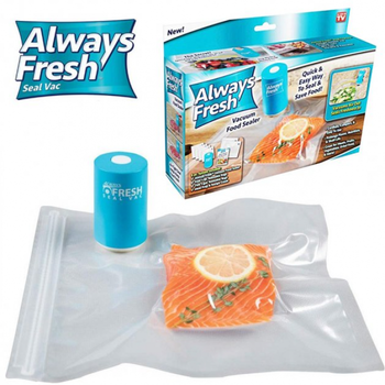 Вакууматор Вакуумный упаковщик ручной для продуктов Vacuum Sealer Always Fresh компактный в наборе 6 шт многоразовых пакетов