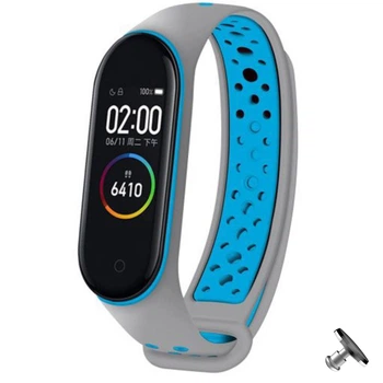 Силіконовий ремінець Nike style для фітнес-браслета Xiaomi Mi Band 3/4 Сірий з блакитним + металева кнопка (MRKQ0108)