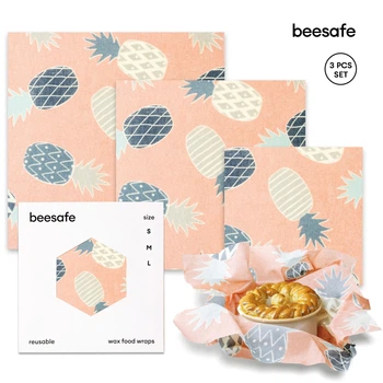 Вощанка багаторазові воскові серветки Beesafe набір воскових серфеток обгортки для зберігання продуктів 3 шт Ананаси