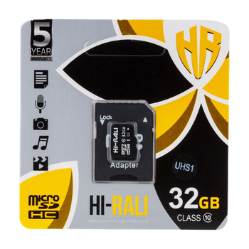 Карта памяти Hi-Rali MicroSDHC 32gb UHS-1 10 Class Adapter Черный