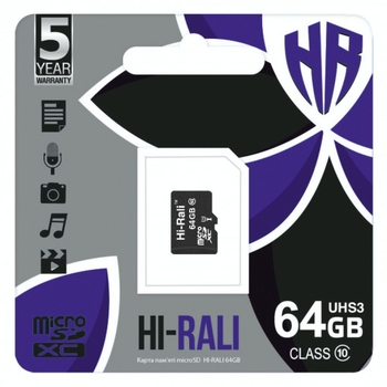 Карта памяти Hi-Rali MicroSDXC 64gb UHS-3 10 Class Черный