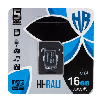 Карта памяти Hi-Rali MicroSDHC 16gb UHS-1 10 Class Adapter Черный