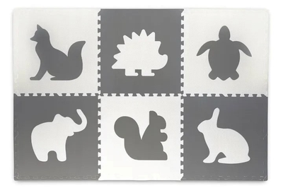 Mata piankowa dla dzieci RICOKIDS puzzle zwierzątka 6 szt białe i szare (5908220470748)