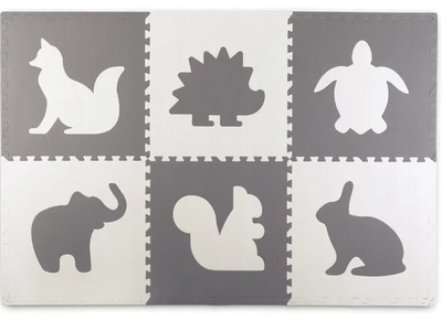 Mata piankowa dla dzieci RICOKIDS puzzle zwierzątka 6 szt białe i szare (5908220470755)