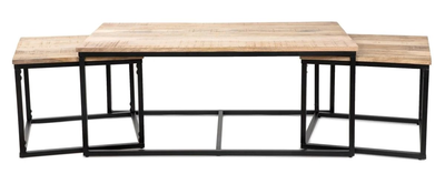 Zestaw stolików kawowych HOMLA MAYA lite drewno mango + metal 110x60x45 cm/50x50x40cm (5904183837444)