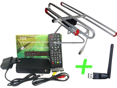Комплект Т2 Формагиб Улучшенный с тюнером Т23 и WiFi-адаптером ( эфирный Т2 приемник Т23 с фунциями медиаплеера и IPTV/WebTV-плеера + антенна для Т2 Улучшенная Комнатная с TV-кабелем Формагиб+WiFi-адаптер)