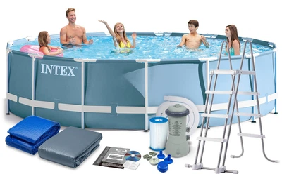 Каркасный бассейн Intex Prism Frame Pool с насосом, тентом, подстилкой и лестницей (IND-26726)