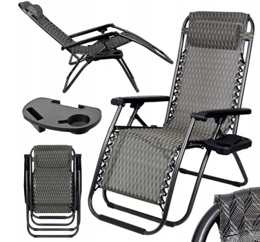 Раскладное кресло-шезлонг LEOBRO Zero Gravity Dark Plaid 173x64x110 см до 120 кг с подголовником и держателем для туризма отдыха на природе в кемпинге или даче Серая клетка