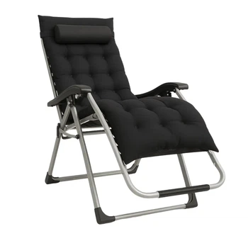 Раскладное усиленное мягкое кресло-шезлонг 174x65x114 см до 150 кг LEOBRO Zero Gravity Premium Plus с подголовником и матрасом для отдыха на природе в кемпинге или даче Черный