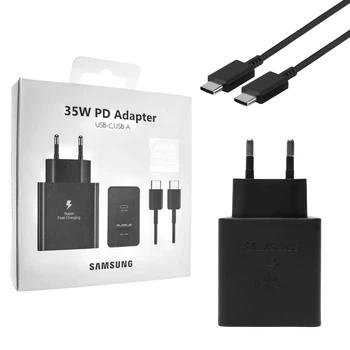 Сетевое зарядное устройство Samsung GaN 35W USB+Type-C быстрая зарядка Super Fast Charge + кабель Type-C-Type-C Black