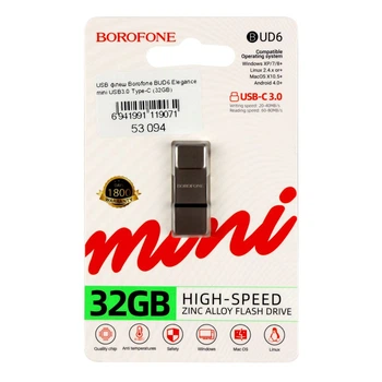Флешка usb borofone bud6 32gb elegance mini usb 30 type-c цвет черный
