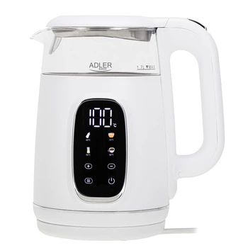 Електрочайник Adler AD 1305 white silver 1,7 л (пластик/скло, дисплей, регулятор температури)