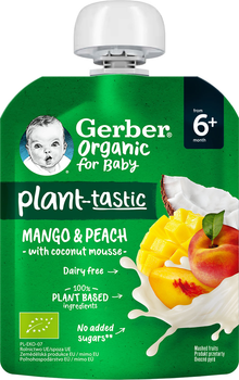 Пюре Gerber Organic з Манго-Персиком та Кокосовим мусом для дітей із 6 місяців 80 г (8445290773715)