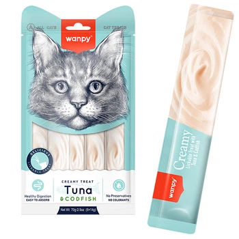Ласощі для котів Wanpy Creamy Lickable Treats Tuna & Codfish ВАНПІ ТУНЕЦЬ З ТРІСКОЮ 14 г (5 шт)